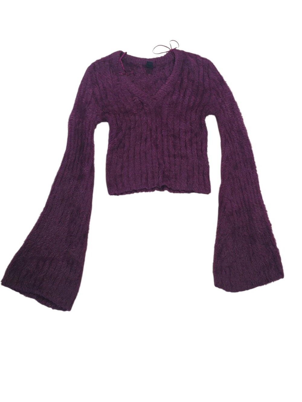 Windsor Y2K Dark Plum Fuzzy Sweater S Flare Sleeve Whimsigoth Fairy Grunge